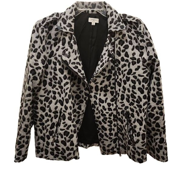 Umgee Women's Gray And Black Leopard Animal Print Motorcycle Jacket Medium - Picture 1 of 14